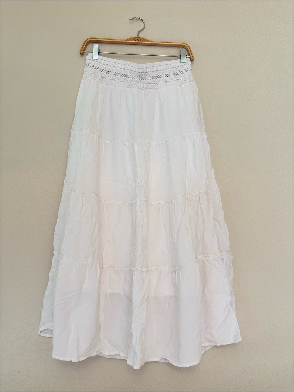 Womens White Tiered Maxi Skirt - Lightweight Summer Skirt